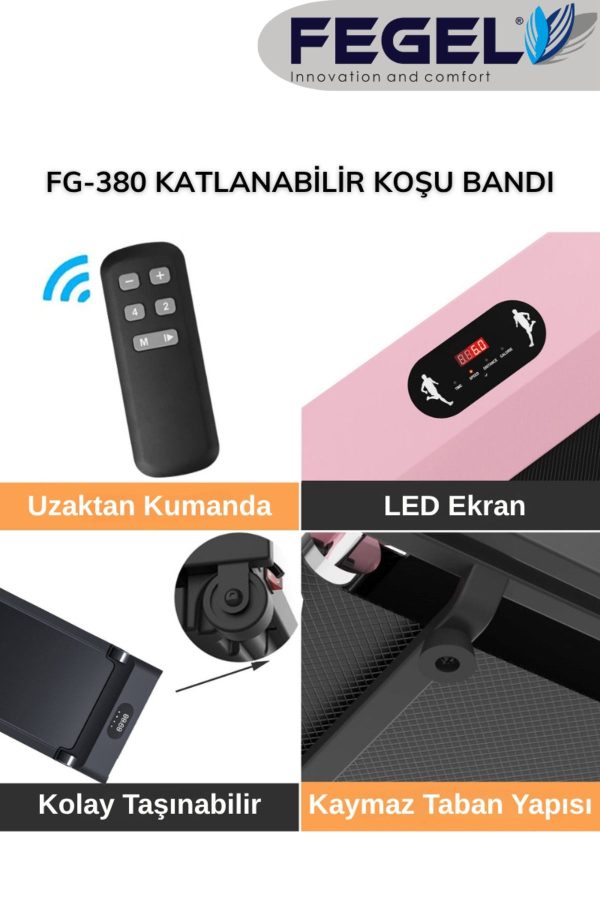 FG-380 2025 Katlanabilir Yürüme ve Koşu Bandı – Uzaktan Kumandalı, 8 Km Hız ,120 Kg Taşıma Kapasite - Görsel 2