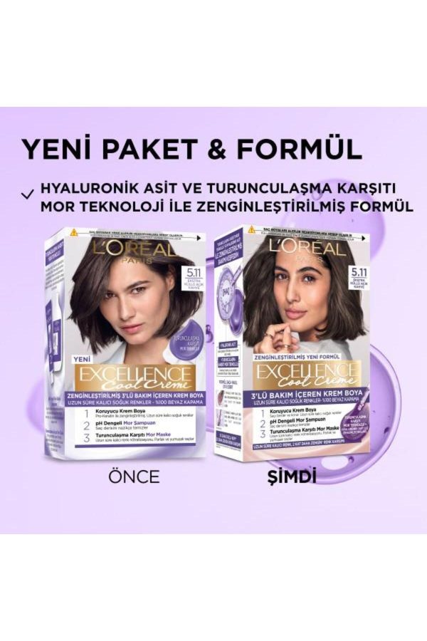 L'Oréal Paris Excellence Cool Creme 5.11 Ekstra Küllü Açık Kahve Saç Boyası - Görsel 2