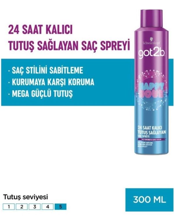 Happy Hour 24 Saat Kalıcı Tutuş Sağlayan Saç Spreyi 300 ml