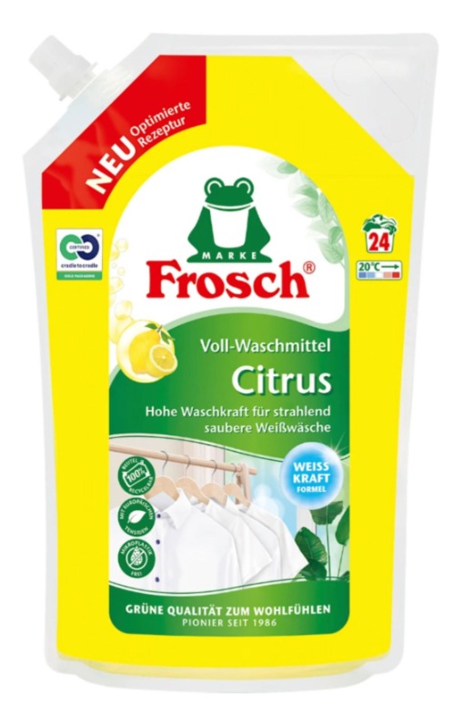 Frosch Voll‑Waschmittel Citrus Beyazlar için Yüksek Yıkama Gücü Çamaşır Deterjanı, Limon Ferahlığı 24 Yıkama